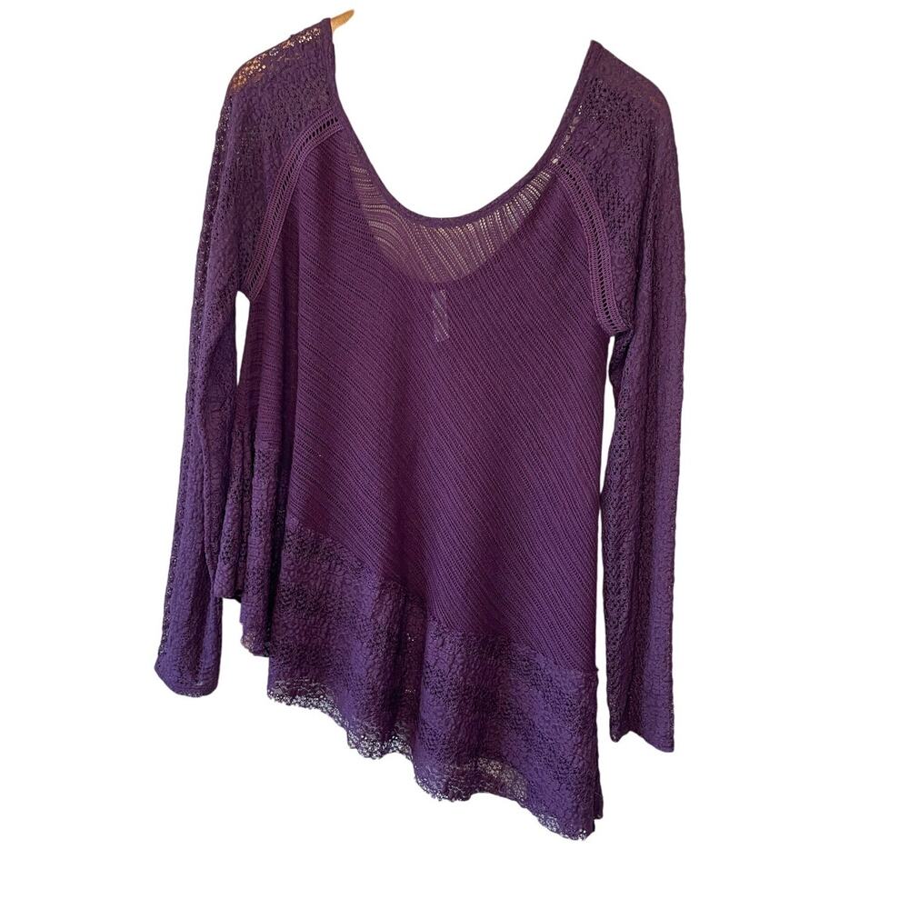 Free People Boho Purple Mesh Lace Asymmetrical Hem Long Sleeve Blouse Small
